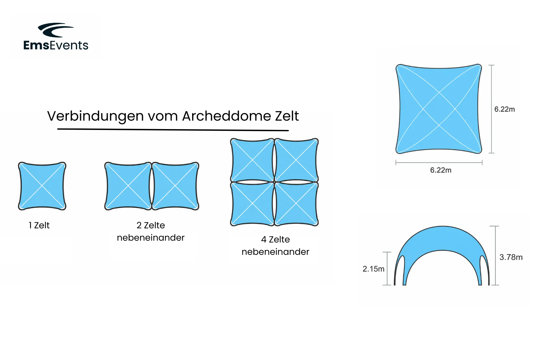 Archeddome-Zelt 6x6m mieten – Geodät-Zelt, kombinierbar – 2