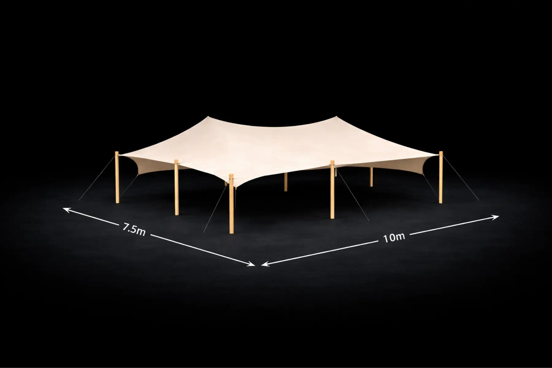 Stretchzelt 7,5x10m mieten – flexible Aufbauform, Holzstangen