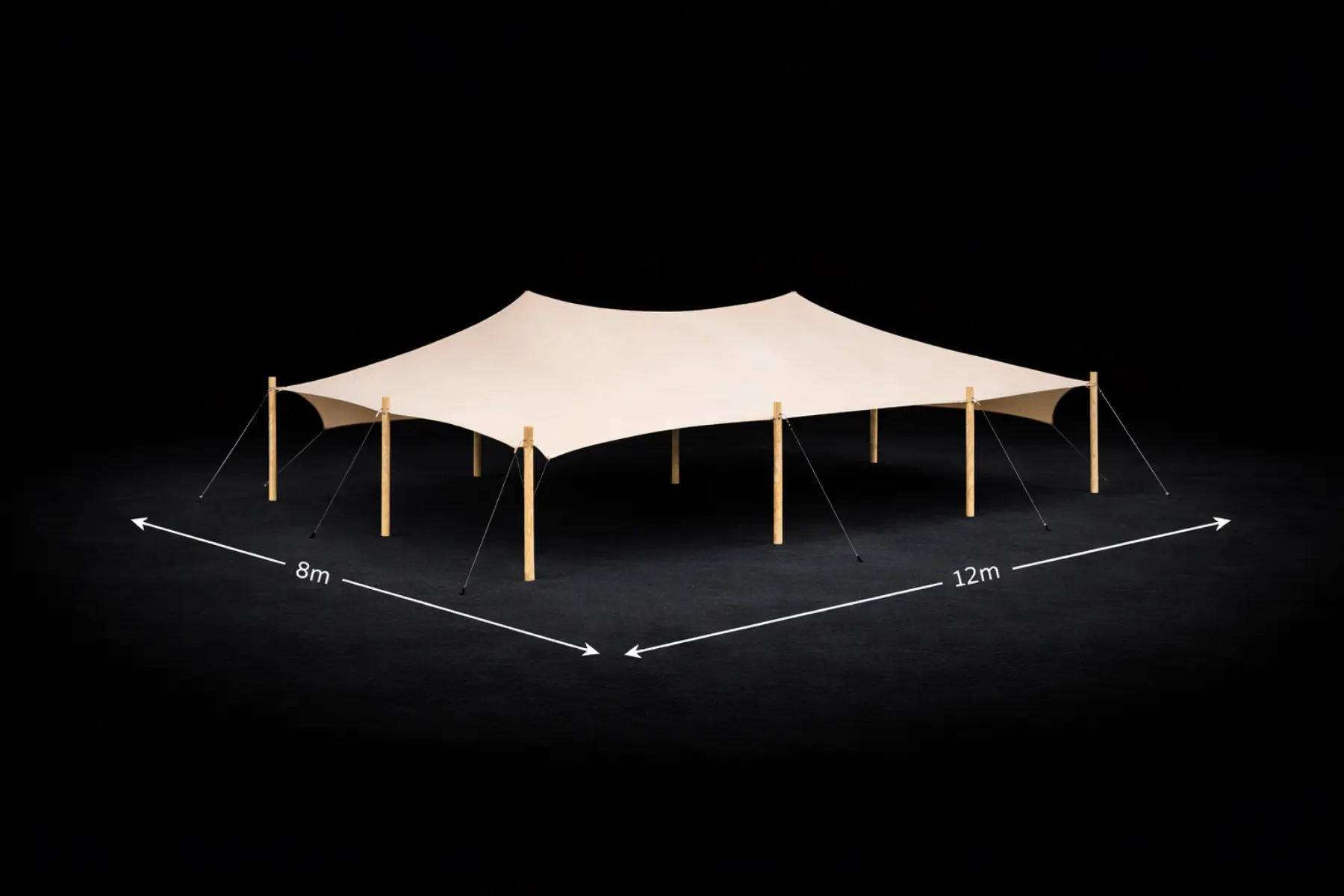 Stretchzelt 8x12m mieten – flexible Aufbauform, Holzstangen