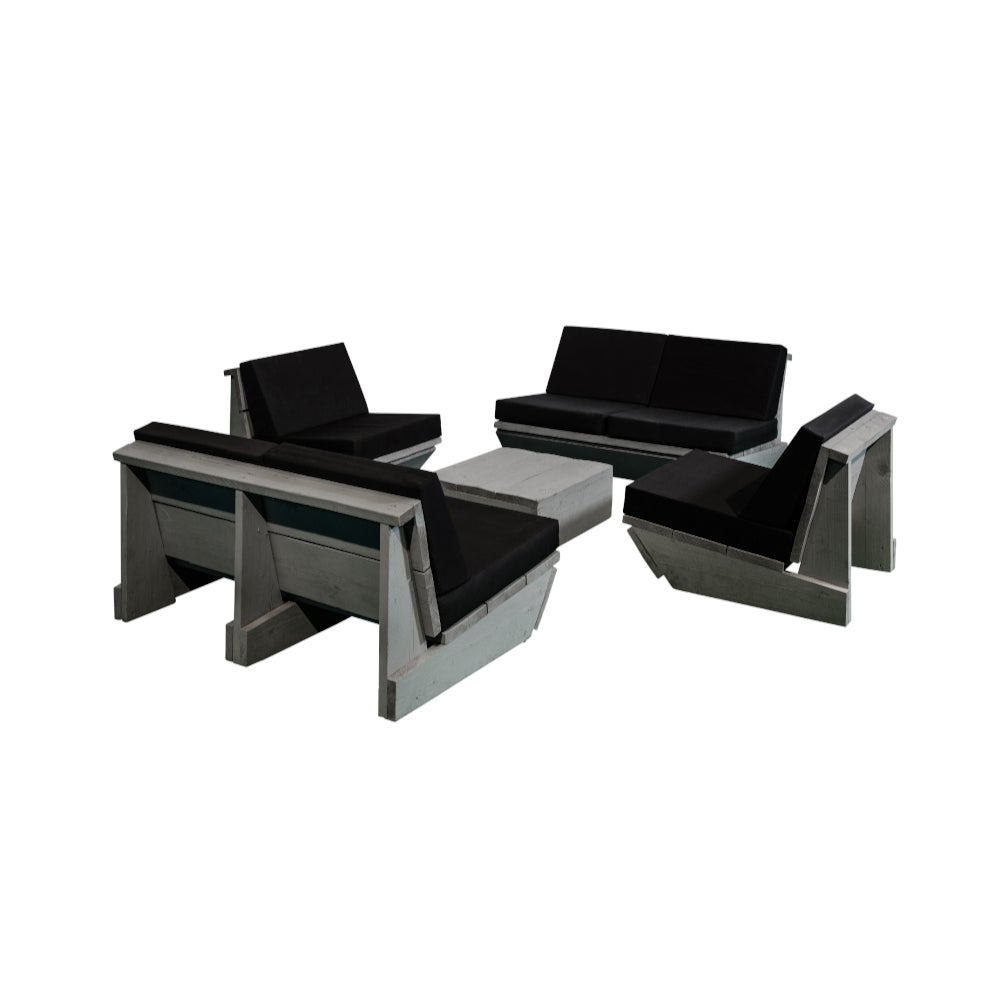Loungeset Woodlounge Sessel & Sofa 6 Personen, Bauholz, rustikale Optik, naturbelassene Holzmöbel
