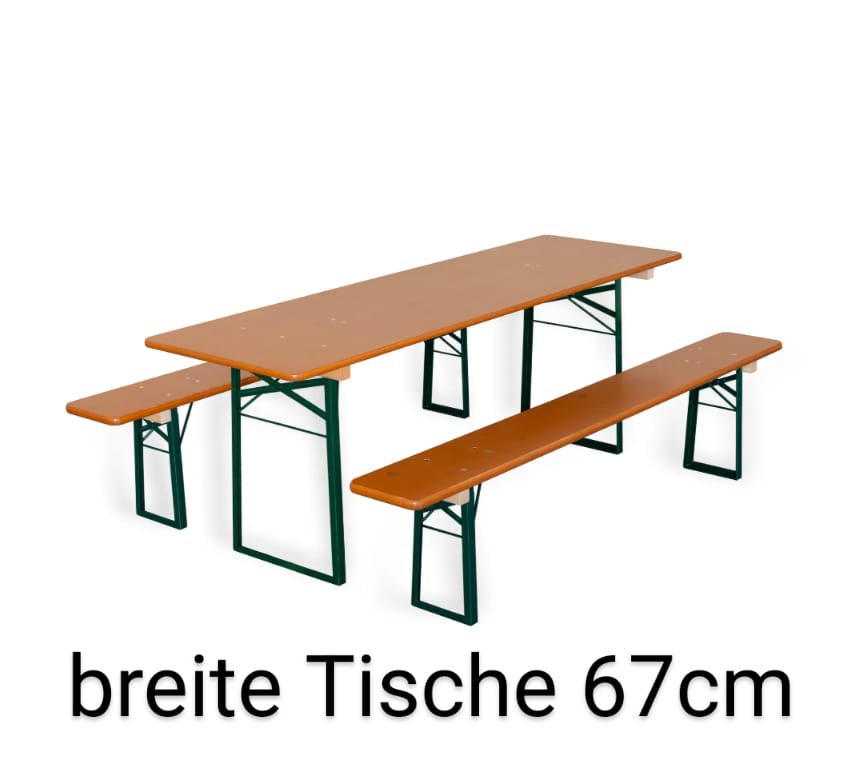 Bierzeltgarnitur / Biergarnitur breite Tische 67cm Brauereiqualität