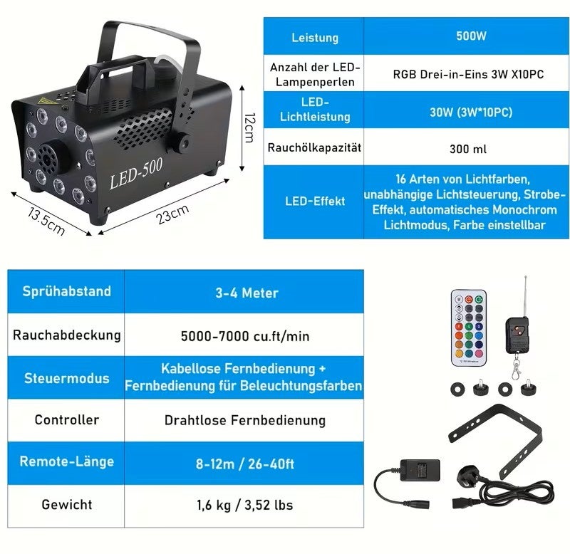 Nebelmaschine mit Fernbedienung und buntem LED-Licht – für Party & Event – 2