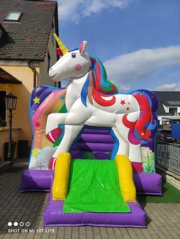 Profi Hüpfburg Luftburg Springburg Einhorn mit Rutsche Mädchentraum günstig leihen mieten in Mittelfranken Nürnberg Fürth Erlangen Ansbach Schwabach Lauf Zirndorf Roth