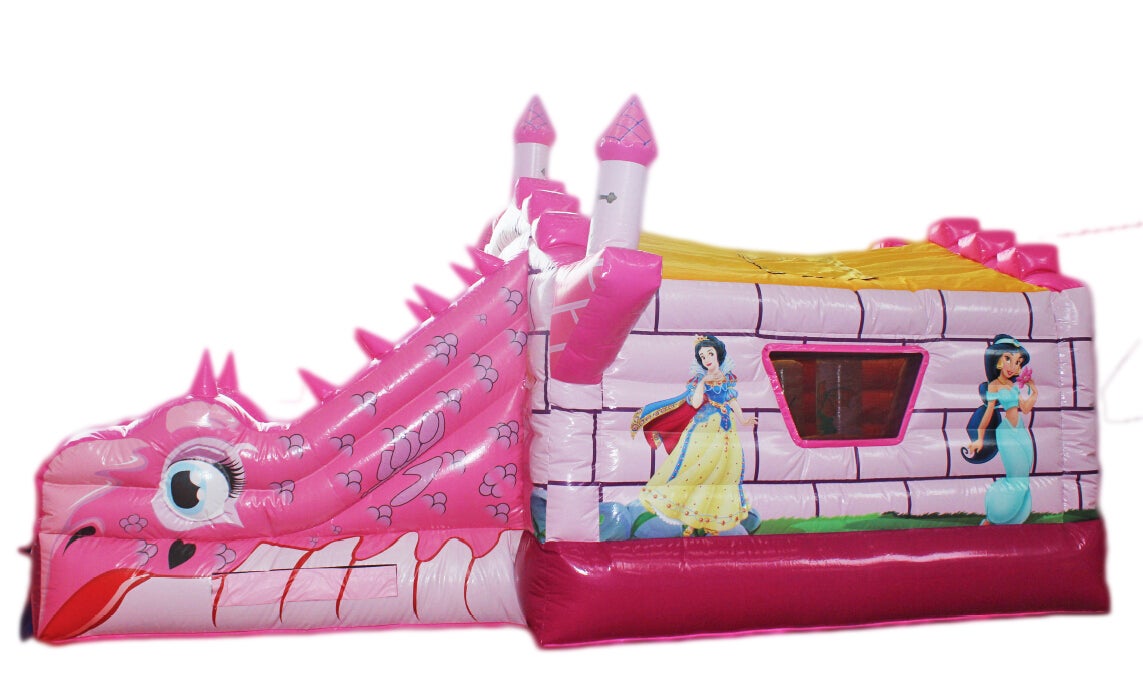 Hüpfburg mieten rosa Prinzessin Märchenschloss mit Rutsche & Sonnendach 6x4x4,5 m – 2