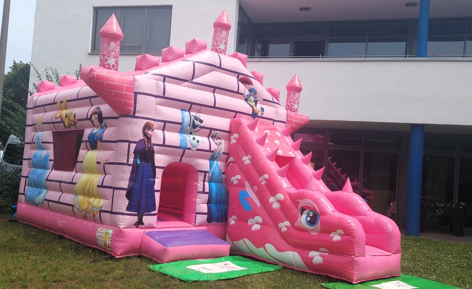 Profi Hüpfburg Springburg rosa Prinzessin Schloss Märchenschloss mit Rutsche und Sonnendach leihen mieten
