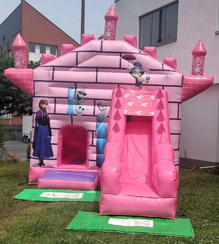 Profi Hüpfburg Springburg rosa Prinzessin Schloss Märchenschloss mit Rutsche und Sonnendach leihen mieten – 3