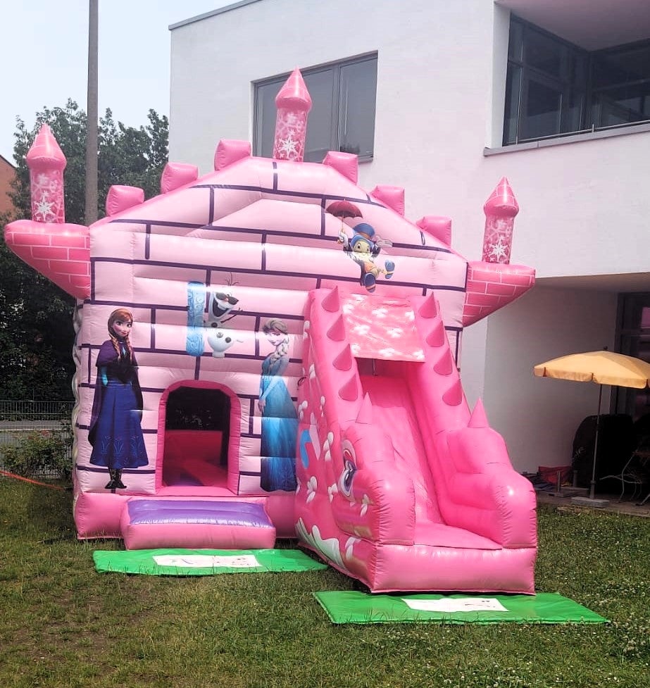 Profi Hüpfburg Springburg rosa Prinzessin Schloss Märchenschloss mit Rutsche und Sonnendach leihen mieten – 2
