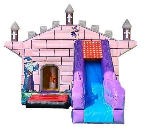 Profi Hüpfburg Springburg lila Prinzessin Schloss Märchenschloss mit Rutsche und Sonnendach leihen mieten
