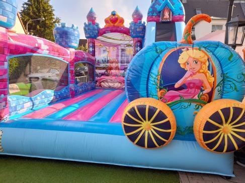 Profi Hüpfburg Springburg Cinderella Kutsche Prinzessin Traum Schloss Märchenschloss mit Rutsche leihen mieten – 3