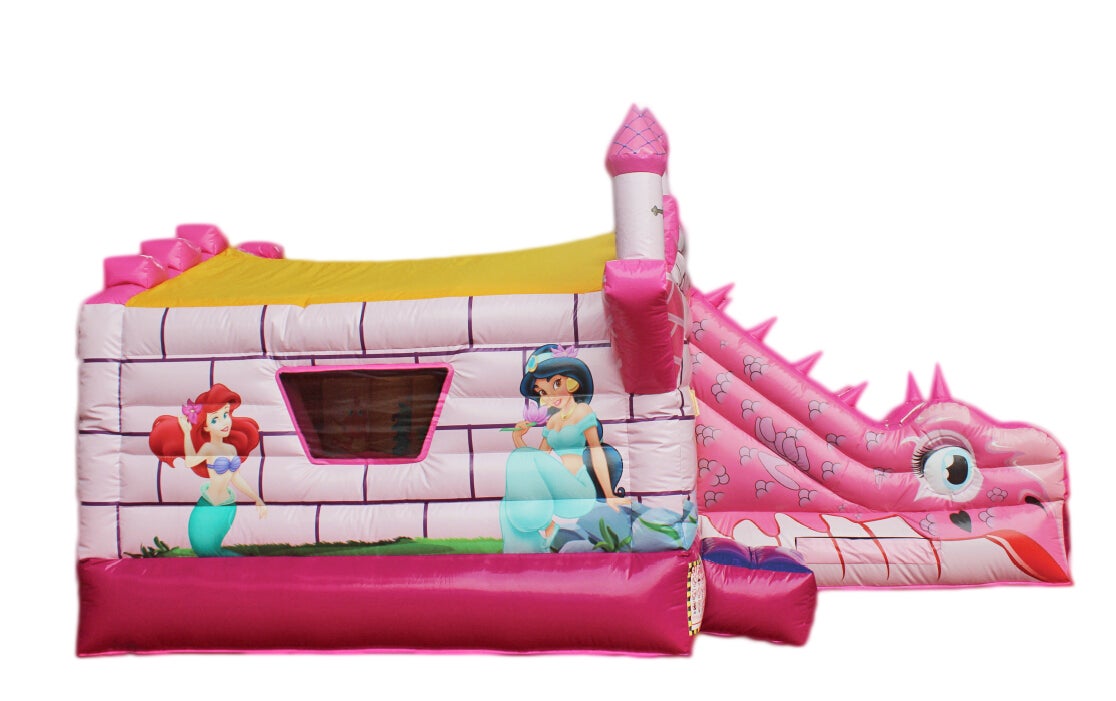 Hüpfburg mieten rosa Prinzessin Märchenschloss mit Rutsche & Sonnendach 6x4x4,5 m – 3