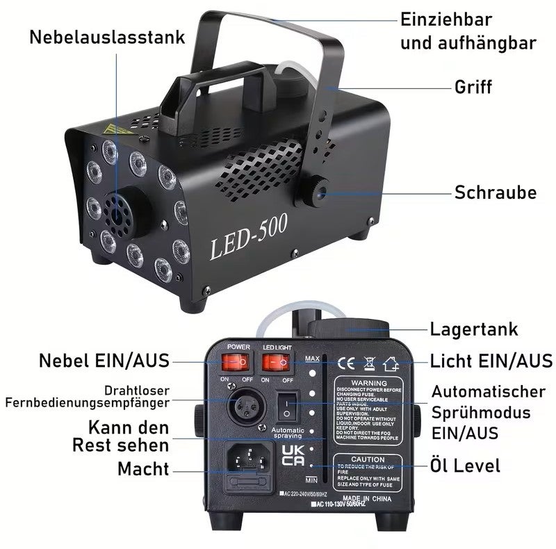 Nebelmaschine mit Fernbedienung und buntem LED-Licht – für Party & Event – 4