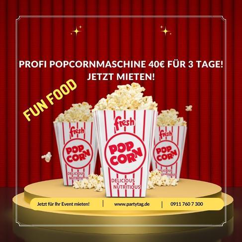 Profi Popcornmaschine Popcornmaker XXL Fun Food Event Party Messe frisches warmes Popcorn Puplikumsmagnet Giveaways mieten leihen