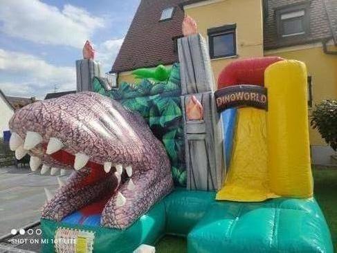 Profi Hüpfburg Luftburg Springburg Dino World T-Rex mit Rutsche Jungentraum günstig leihen mieten in Mittelfranken Nürnberg Fürth Erlangen Ansbach Schwabach Lauf Zirndorf Roth
