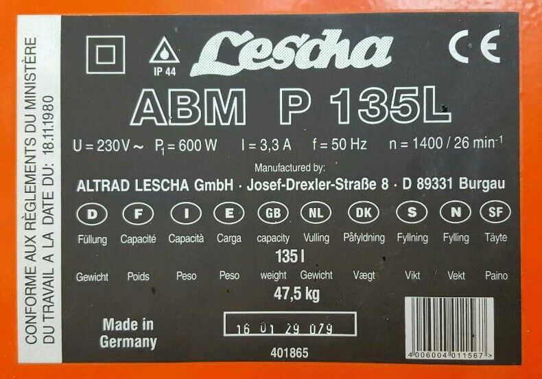 Lescha ABM P 135L Betonmischer - 230 Volt – 4