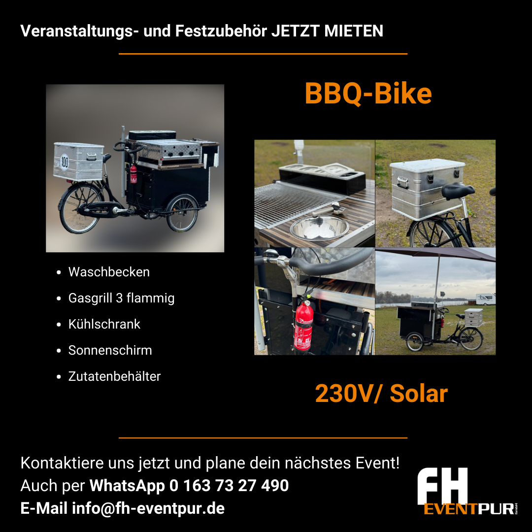 Grillfahrrad mieten – Mobile Party ab 100 €/Tag! ✔️ TÜV-geprüft ✔️ Inkl. Zubehör