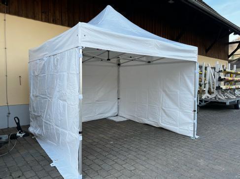 Partyzelt / Pavillion / Faltpagode 3 x 3 m (3,35 m hoch) weiss - hochstabiles Aluminiumprofil mit Scherenmechanik - super schnell aufgebaut – 4