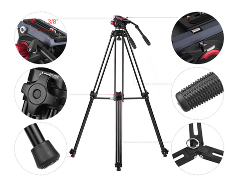 Profi Videostativ 170 cm Andoer mit Fluid-Kopf bis 10 kg Kameragewicht – 3