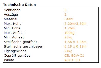 Traversenlift Fantek T-101 · Höhe bis 3,2 / 3,8 m · 2 Stück vorhanden · 100 kg – 4