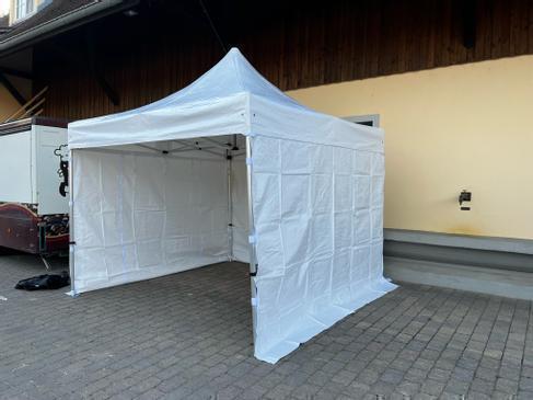 Partyzelt / Pavillion / Faltpagode 3 x 3 m (3,35 m hoch) weiss - hochstabiles Aluminiumprofil mit Scherenmechanik - super schnell aufgebaut – 4