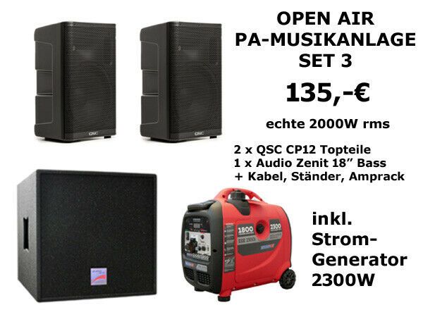Open-Air-PA mit Stromgenerator mieten Berlin: Musikanlagen-Sets QSC, JBL & Audio Zenit – 4