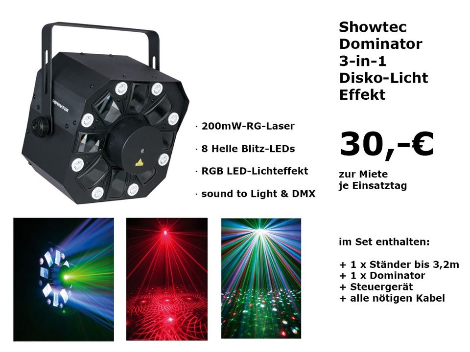 Lichteffekte & Party-Technik mieten – Strobo, Laser, Diskolicht, Soundboks, PA | Berlin – 2