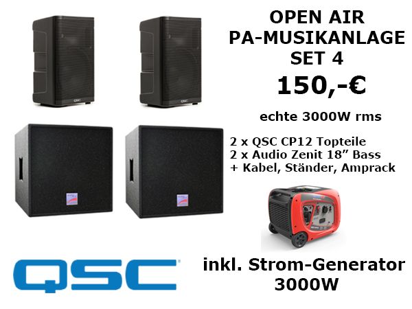 Akku-PA-Lautsprecher Set 4 mieten – echte 3000 W RMS, netzunabhängig für Open Airs – 5