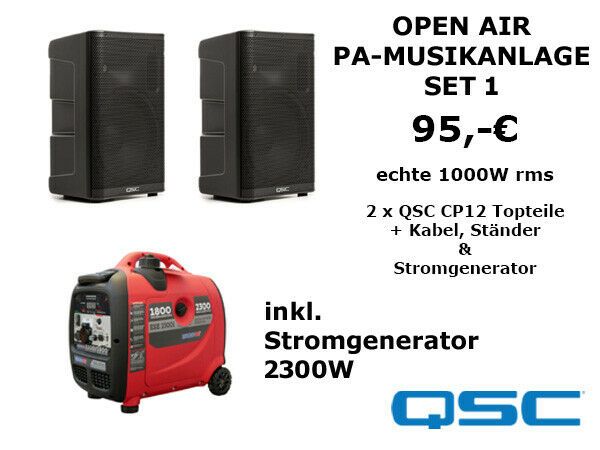Open-Air-PA mit Stromgenerator mieten Berlin: Musikanlagen-Sets QSC, JBL & Audio Zenit – 2