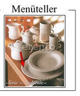 Menüteller mieten - Serie Ambiente, feines Gastronomiegeschirr weiß mit Wellenrelief