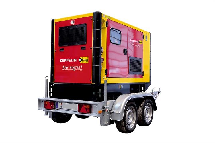 Stromerzeuger bis 60 kVA, mit Fahrgestell mieten