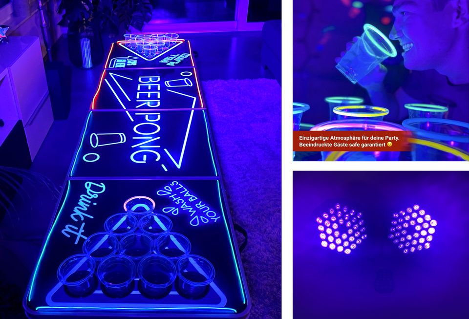 LED Beer Pong Tisch mieten/Bierpong/Beerpong/UV Licht/Partyspiel