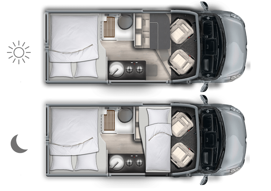 Wohnmobil Van 550 mieten – 3 Schlafplätze, ab 85 €/Tag, 33 Stationen – 4