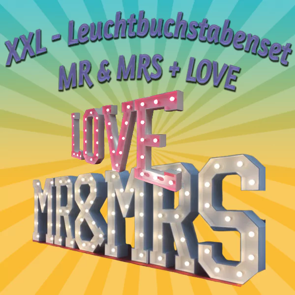 XXL Leuchtbuchstaben „LOVE“ & „MR & MRS“ mieten – Leipzig, ab 439 €/Tag