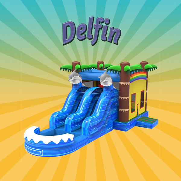 Wasserrutsche Delfin mit Hüpfburg mieten – Leipzig, ab 219 €/Tag