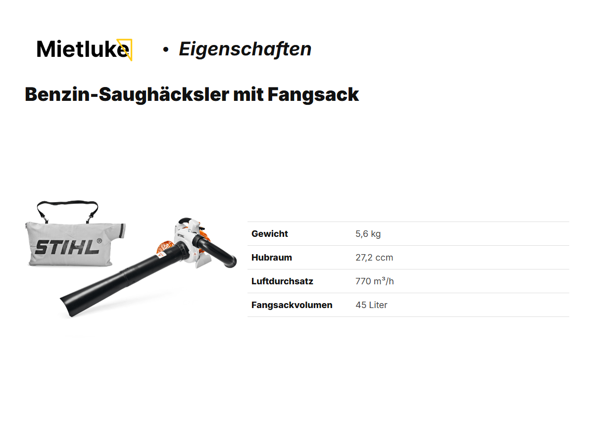 Benzin-Saughäcksler mit Fangsack mieten - ab 11 mieten in Berlin – 2