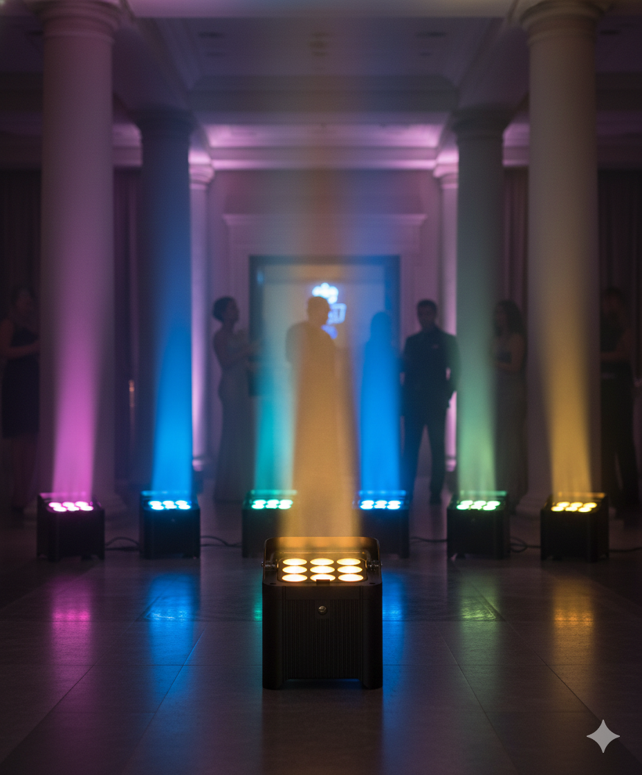 Professionelles 4er LED-Akkulicht-Set für Hochzeit mieten in Leimen