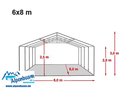 Partyzelt 6x8m mieten in Habach – 800x600x300cm – 3