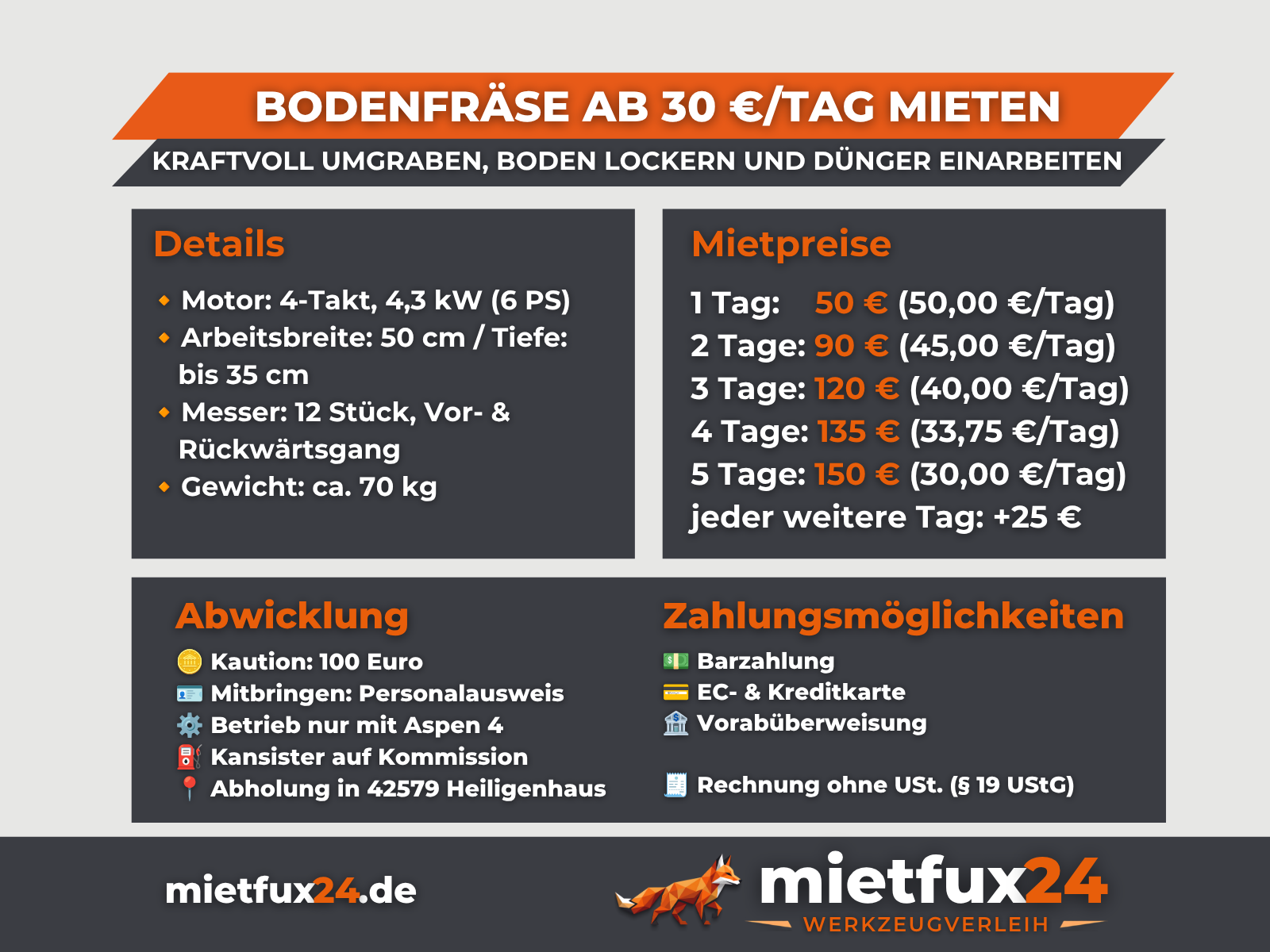 Benzin Bodenfräse / Gartenfräse HECHT 750 mieten in Heiligenhaus – 2