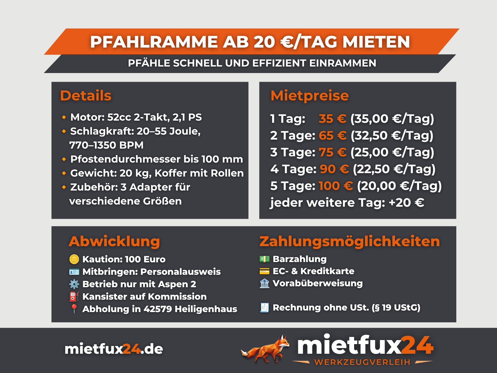 Benzin Pfahlramme / Rammgerät (52cc / 1500W) mieten in Heiligenhaus – 2