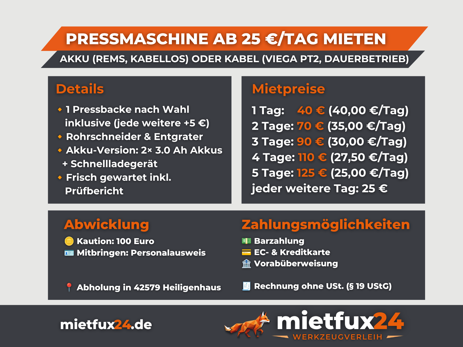 Pressmaschine / Presszange REMS Akku / Viega PT2 Kabel mieten in Heiligenhaus – 2
