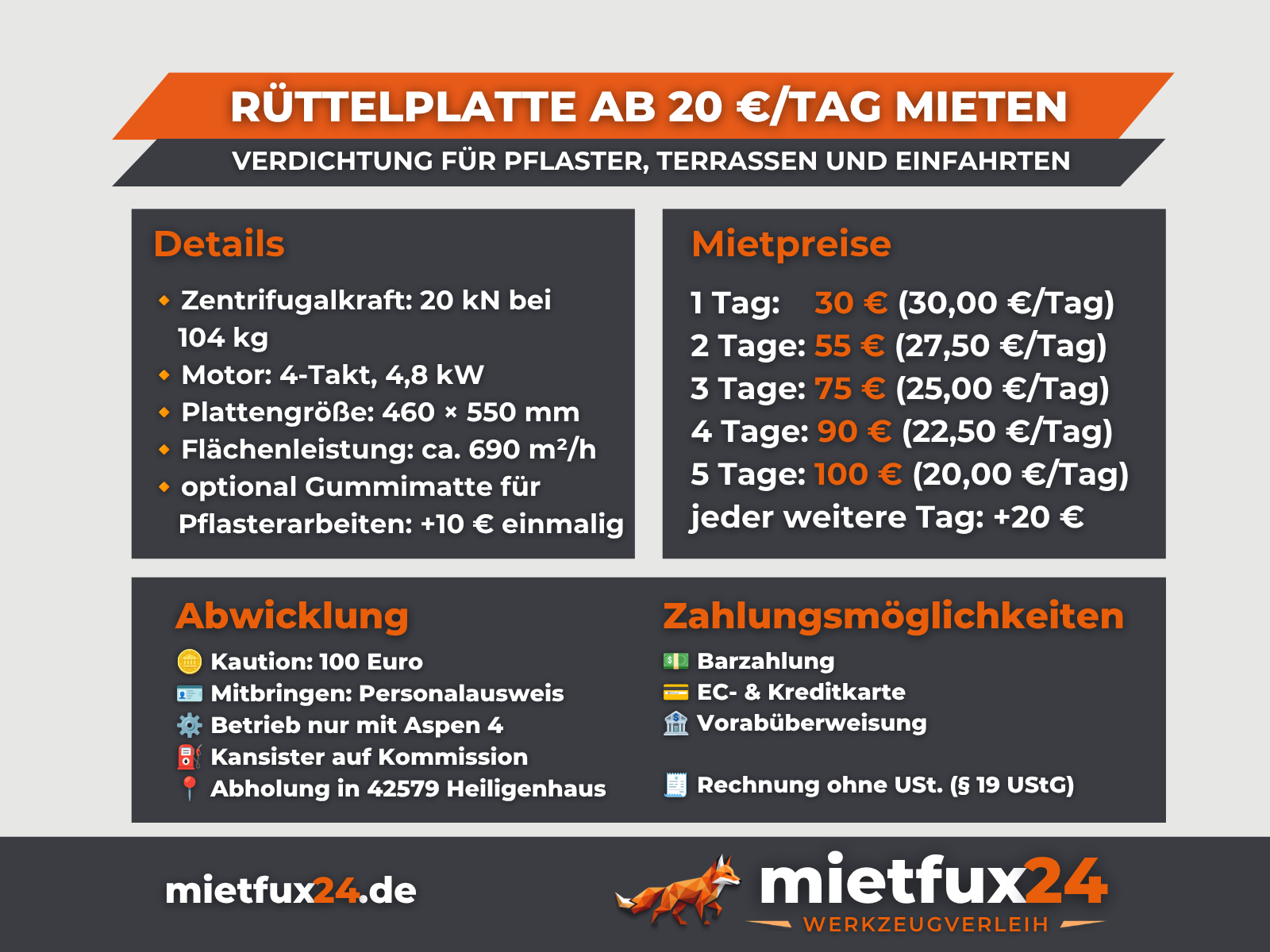 104 kg Rüttelplatte, Vibrationsplatte mieten in Heiligenhaus – Andere – 2