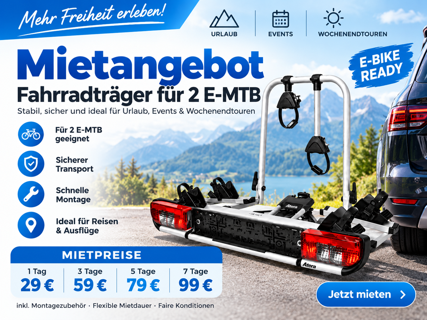 Fahrradträger für Anhängerkupplung – für 2 E-MTB geeignet mieten in Monschau – Thule