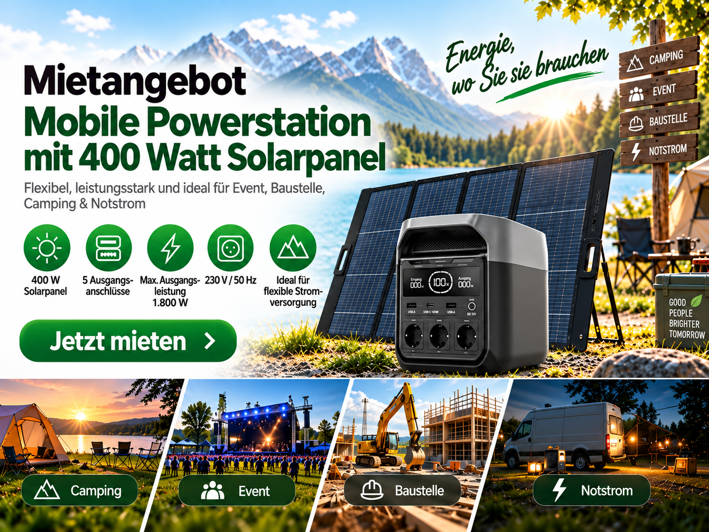 Mobile Powerstation (Akku) mit 400 Watt Solarpanel mieten in Monschau