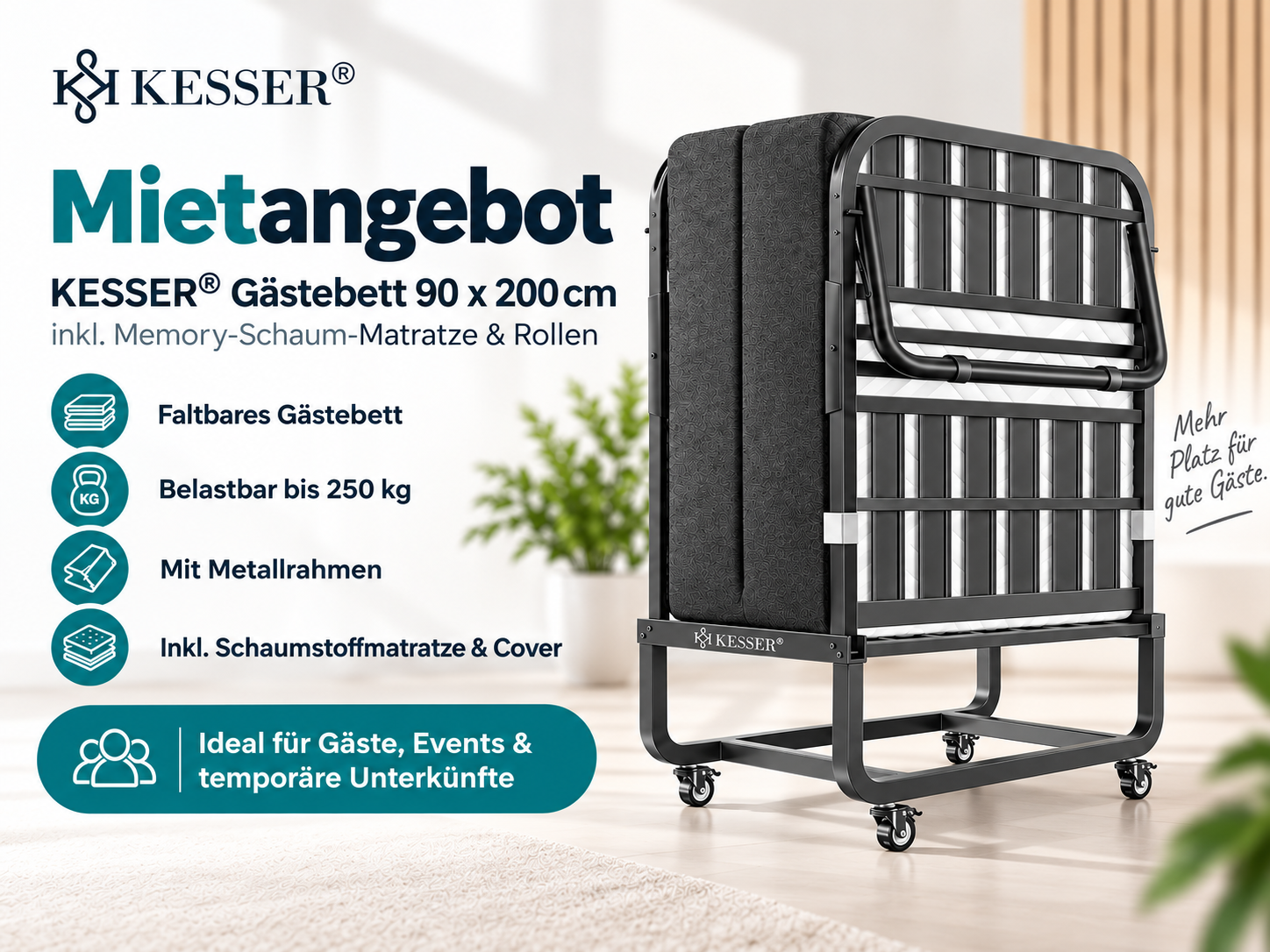 Gästebett 90 × 200 cm belastbar bis 250 kg mieten in Monschau – 2