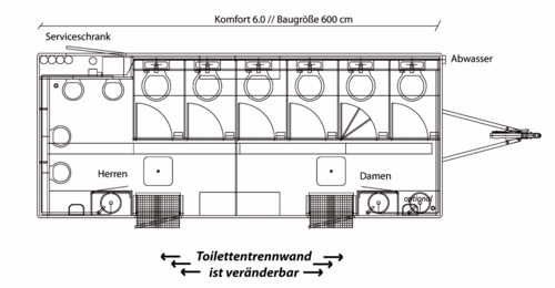 moderne Toilettenwagen, Klowagen, günstig, Eifel mieten in Nettersheim – 7,5x2,5x3m – 2