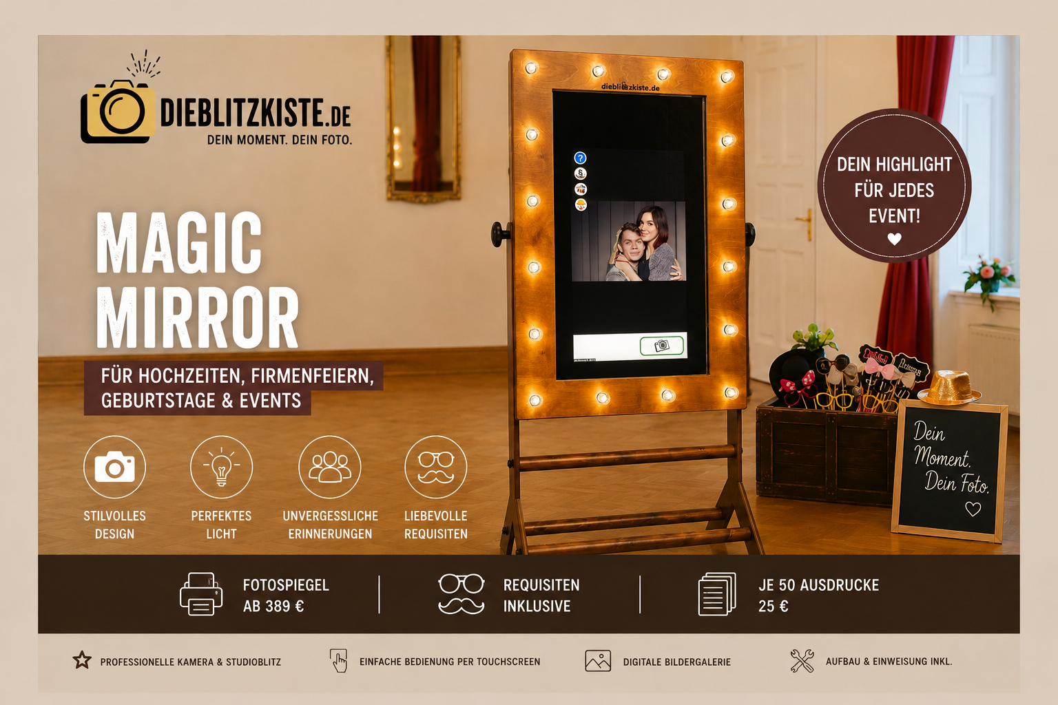 Magic Mirror mieten (ab € 389) mieten in Dresden – Fotospiegel