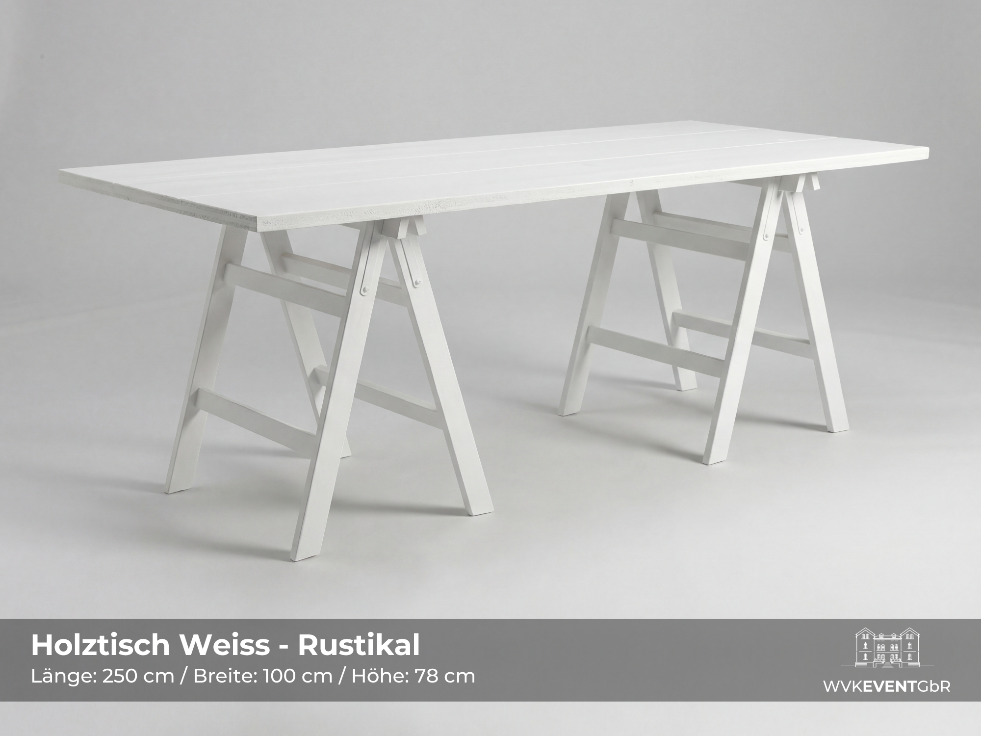 Holztisch Weiss - Rustikal / Boho Style mieten in Siegen – 200x100x78