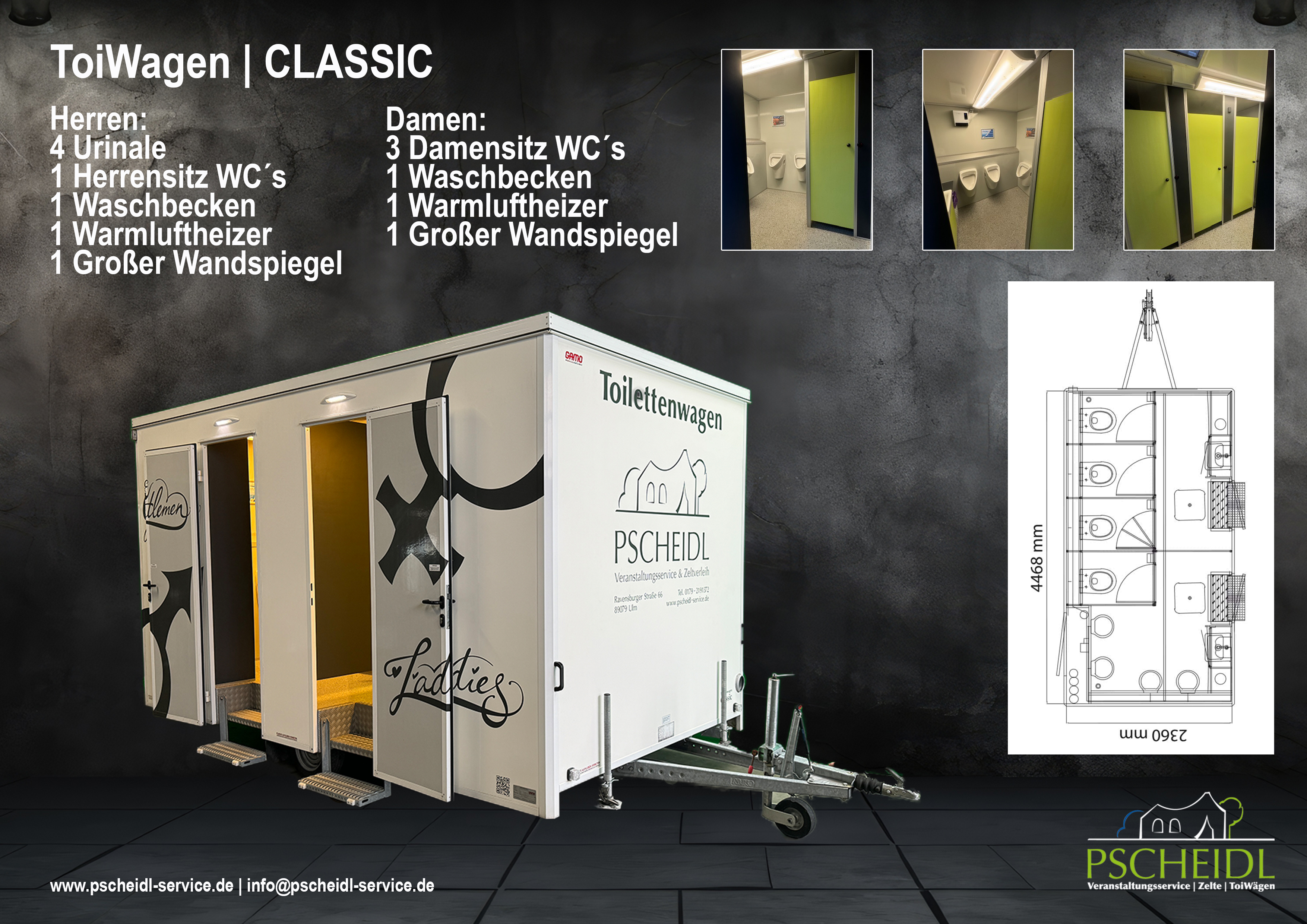Toilettenwagen Classic & Classic+ mieten in Ulm – 1400kg