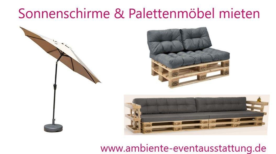Sonnenschirme, Palettenmöbel, Paletten Lounge, Outdoor Möbel mieten in Mannheim