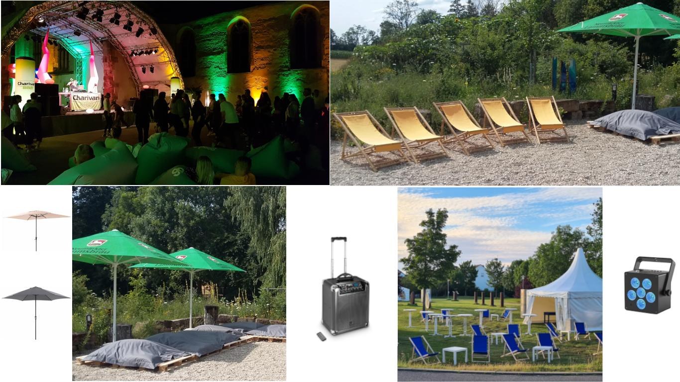 Outdoor Party Lounge Akkubetrieb /Sitzsäcke / Loungemöbel / Sitzkissen mieten