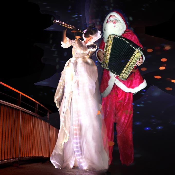 Künstler musikalisches Weihnachts-Duo auf Stelzen buchen mieten in Nür